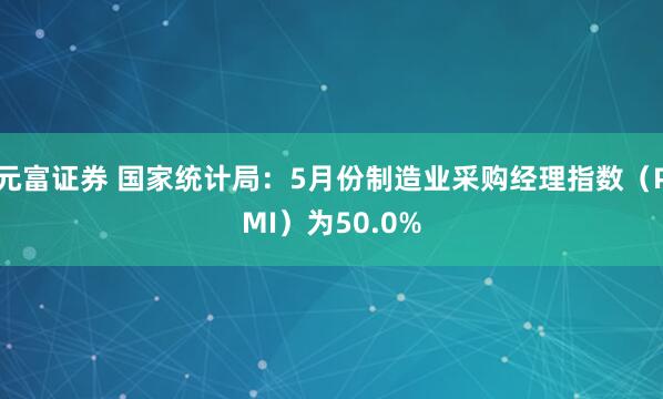 元富证券 国家统计局：5月份制造业采购经理指数（PMI）为50.0%